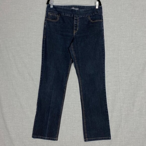 Reitmans Pull On Jeans Sz 13 Straight Leg High Rise Dark Wash Blue - Picture 1 of 7